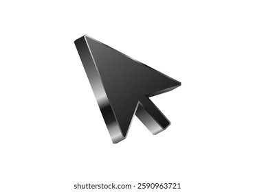 A sleek, shiny black arrow cursor icon pointing to the right, isolated on a white background for a modern and minimalistic design.