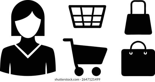 Iconos de compras digitales elegantes del Paquete de la silueta .
