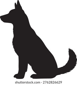 A sleek silhouette of a german shepherd sitting calmly in a relaxed pose. silhouette vector icon
