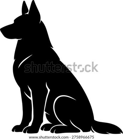 A sleek silhouette of a german shepherd sitting calmly and attentively