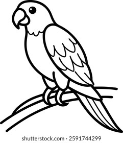 A sleek silhouette illustration of a parrot perched gracefully on a branch. This vector design captures the elegance and beauty of the bird in a simple, minimalist style, perfect for nature 