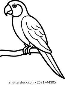 A sleek silhouette illustration of a parrot perched gracefully on a branch. This vector design captures the elegance and beauty of the bird in a simple, minimalist style, perfect for nature 