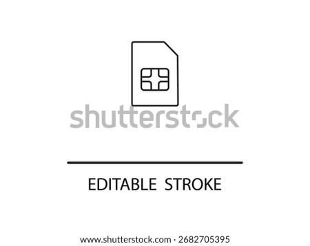 Sleek SIM card icon with editable stroke for mobile devices, perfect for tech websites and mobile apps, featuring a modern design.