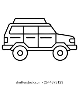 A sleek, simple black and white vector illustration depicts a modern SUV automobile design.