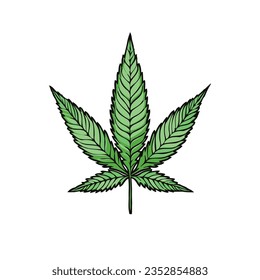 Schlichte und einfache Vektorgrafik eines Unkrautblattes, perfekt für Logos und Symbole. Ein sauberes, minimalistisches Design für Cannabis-Unternehmen.