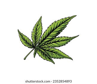 Schlichte und einfache Vektorgrafik eines Unkrautblattes, perfekt für Logos und Symbole. Ein sauberes, minimalistisches Design für Cannabis-Unternehmen.