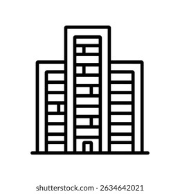 A sleek, simplified line icon of a multi-story building illustrates modern architecture in a minimalist style. The clean, black lines create a transparent facade ideal for various project needs.