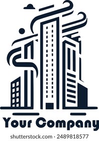 Sleek skyscraper emblem representing business success and innovation.