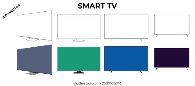 Elegante Vector de Smart TV y arte lineal, perfecto para ilustraciones tecnológicas, diseño UI UX y marca electrónica. Activos de diseño totalmente personalizables y editables.