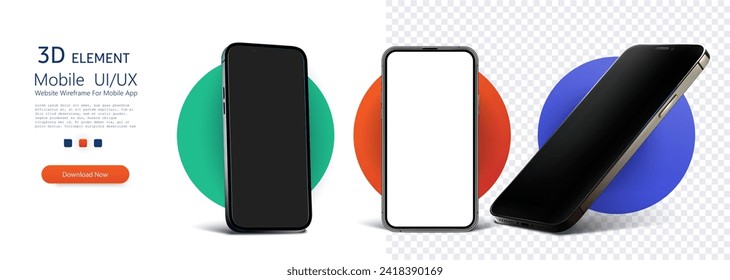 Sleek Smartphone Mockups Showcasing Front, Side, and Angled Views on Transparent Background. Realistic smartphone mockup. Device UI,UX mockup for presentation template phone different angles views.