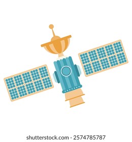 A sleek space satellite orbiting in the vastness of space, with solar panels and antennas. Perfect for space-themed designs and educational use