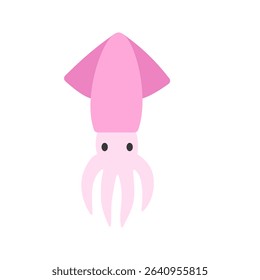 A sleek squid with elongated body and tentacles extended, perfect for illustrating deep-sea creature collections in a flat design. Suitable for deep-sea themes, seafood icons, or educational content.