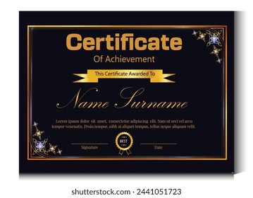 "Sleek and stylish certificate design, perfect for honoring achievements and recognizing excellence with timeless elegance."