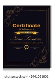 "Sleek and stylish certificate design, perfect for honoring achievements and recognizing excellence with timeless elegance."