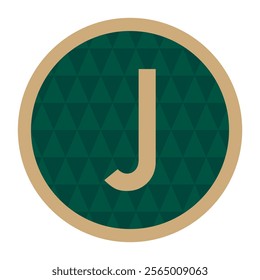 A sleek and stylish circular badge showcasing a gold letter J, set against a green background with triangular patterns. A versatile design for branding and graphic projects.