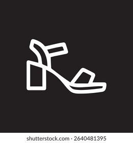 Sleek and stylish minimalist depiction of a women's heeled sandal in white outline on a black background perfect for fashion style illustrations