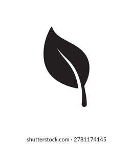 A sleek, stylized silhouette of a leaf with refined, smooth edges and delicate internal shading in varying tones of dark gray. The leaf is centered against a clean, unblemished white background, empha.