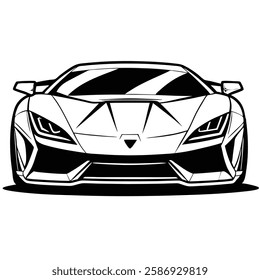 Sleek Supercar Front View Line Art Illustration