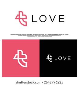 Sleek T Love initial logo with minimal design and bold presence, perfect for elegant and contemporary brand visuals.