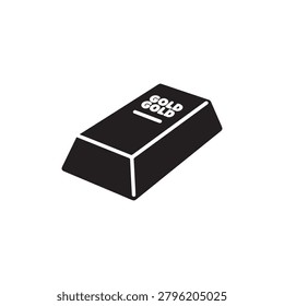 A sleek, three-dimensional illustration of a black rectangular gold bar with white edges and a prominent white 'GOLD' logo. The bar has a polished, reflective surface and rests on a plain background, .