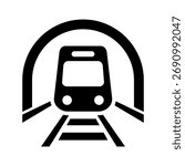 Sleek train icon emerging from tunnel represents modern transport, travel, and urban commuting for website, app, or graphic design projects.