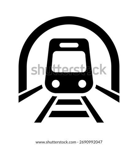 Sleek train icon emerging from tunnel represents modern transport, travel, and urban commuting for website, app, or graphic design projects.