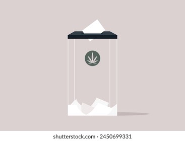 Un elegante envase transparente que contiene una hoja de marihuana, simbolizando la Iniciativa de Legalización del Cannabis