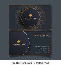 Sleek and upscale vector business card template featuring a sophisticated black and gold color scheme.