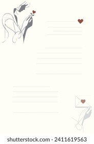 Sleek Valentine's Day card template with abstract line art of a women, hearts, and space for a love note.