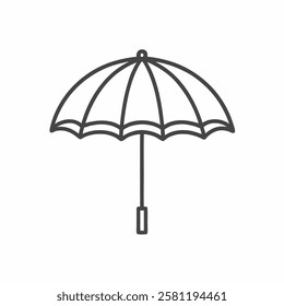 A sleek vector design features a classic umbrella, elegantly poised with its curved top and structured handle, showcasing simplicity and charm in a clean backdrop.