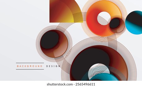 Sleek vector design with overlapping circles in vibrant colors and smooth gradients. Dynamic composition with depth, symmetry, and minimalistic elegance on a light background