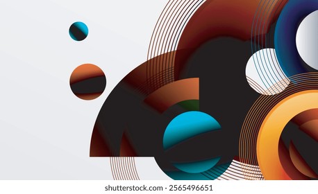 Sleek vector design with overlapping circles in vibrant colors and smooth gradients. Dynamic composition with depth, symmetry, and minimalistic elegance on a light background