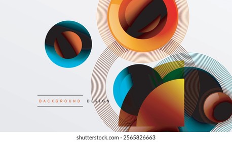 Sleek vector design with overlapping circles in vibrant colors and smooth gradients. Dynamic composition with depth, symmetry, and minimalistic elegance on a light background