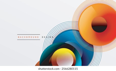 Sleek vector design with overlapping circles in vibrant colors and smooth gradients. Dynamic composition with depth, symmetry, and minimalistic elegance on a light background