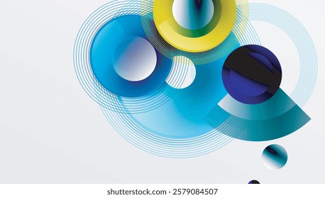 Sleek vector design with overlapping circles in vibrant colors and smooth gradients. Dynamic composition with depth, symmetry, and minimalistic elegance on a light background