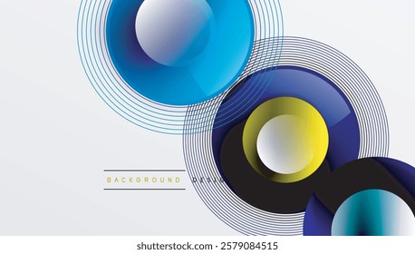 Sleek vector design with overlapping circles in vibrant colors and smooth gradients. Dynamic composition with depth, symmetry, and minimalistic elegance on a light background