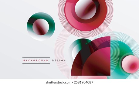 Sleek vector design with overlapping circles in vibrant colors and smooth gradients. Dynamic composition with depth, symmetry, and minimalistic elegance on a light background