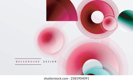 Sleek vector design with overlapping circles in vibrant colors and smooth gradients. Dynamic composition with depth, symmetry, and minimalistic elegance on a light background