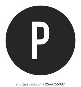 A sleek vector design presenting the letter “P” in a minimalist white font set against a black circular background. Perfect for high-contrast branding and stylish projects.