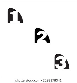 A sleek vector featuring the numbers 1, 2, and 3 in bold white, set within curved black shapes. The design uses negative space for a modern, minimalist look, perfect for illustrating steps or sequence