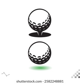 A sleek vector icon featuring a modern, elegant gold golf ball on a tee and another hovering over grass, symbolizing precision and style.