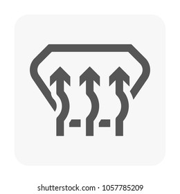 Sleek vector icon representing car defogger feature, illustrated with stylized windshield and upward airflow arrows. Ideal for dashboard indicator lights, automotive UI and technical design visuals.