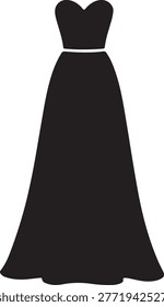 A sleek vector illustration of a classic black strapless ball gown with a sweetheart neckline and long flowing skirt.