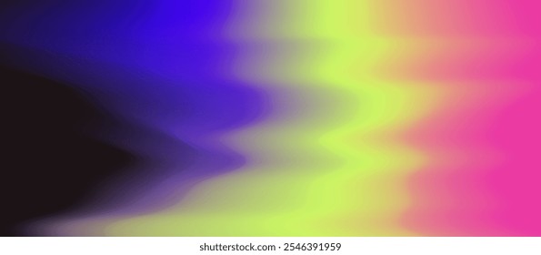 Ilustración vectorial elegante con Gradientes suaves y ondulados que pasan del negro y azul profundo al amarillo y rosa vibrantes. El diseño abstracto evoca una sensación de movimiento fluido y dinámico.