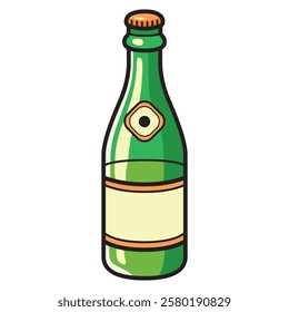 A sleek vector illustration of a green glass bottle, featuring a smooth, cylindrical design with a narrow neck and a sealed top.