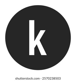 A sleek vector illustration of the lowercase letter “k” in white within a dark circular background. Perfect for minimalistic and elegant branding projects.