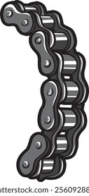 Sleek vector illustration of a motorcycle chain, highlighting its robust design and essential role in power transmission for motorcycle enthusiasts