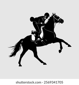 A sleek vector illustration showcasing the silhouettes of a man riding a horse, highlighting dynamic motion and grace, perfect for equestrian.