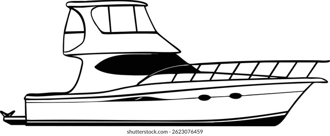 Sleek vector illustration of a Silverton power boat in profile, featuring clean lines, sharp detail, and a modern nautical style—perfect for marine, travel, or luxury lifestyle themes.