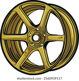 Sleek vector illustration of a stylish gold alloy wheel, emphasizing modern design and performance, ideal for automotive enthusiasts and car modifications